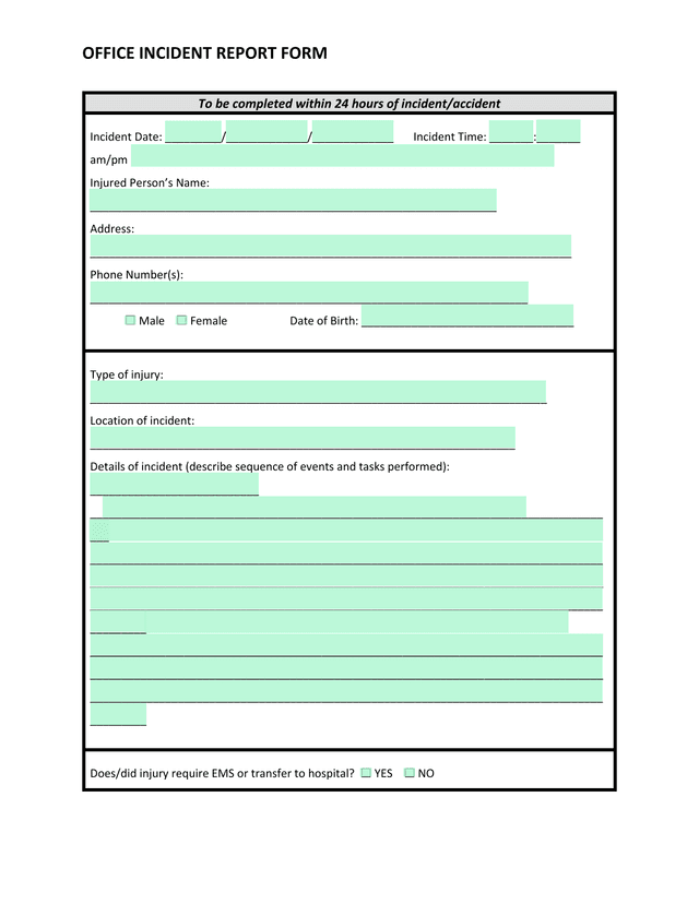 OFFICE INCIDENT REPORT FORM screenshot