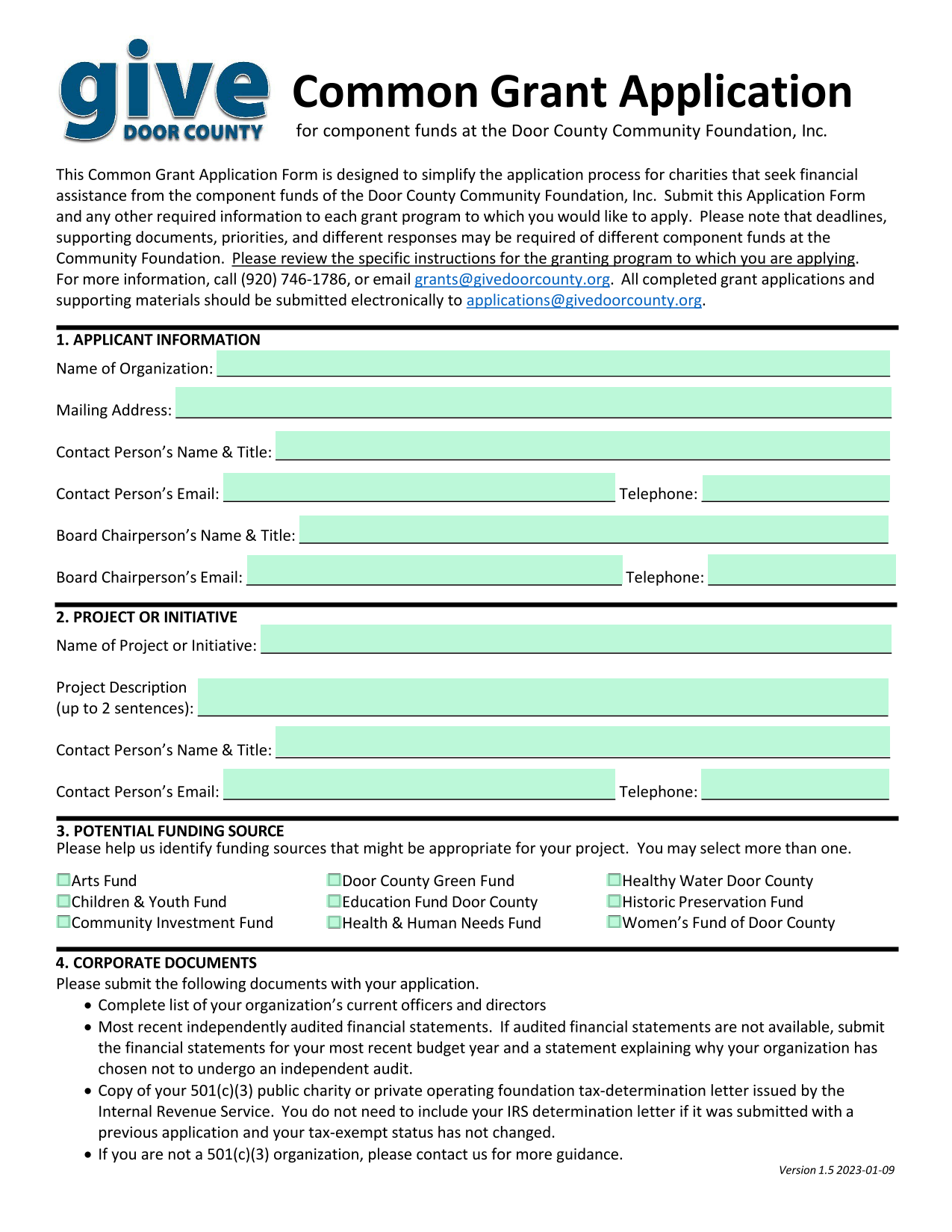 Common Grant Application screenshot