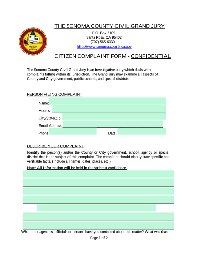 Citizen Complaint Form   Confidential screenshot