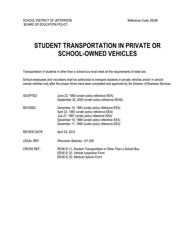 Student Transportation In Private Or School Owned Vehicles screenshot
