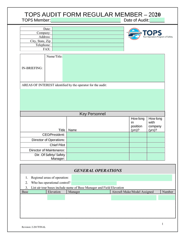 TOPS AUDIT FORM REGULAR MEMBER  2020 screenshot