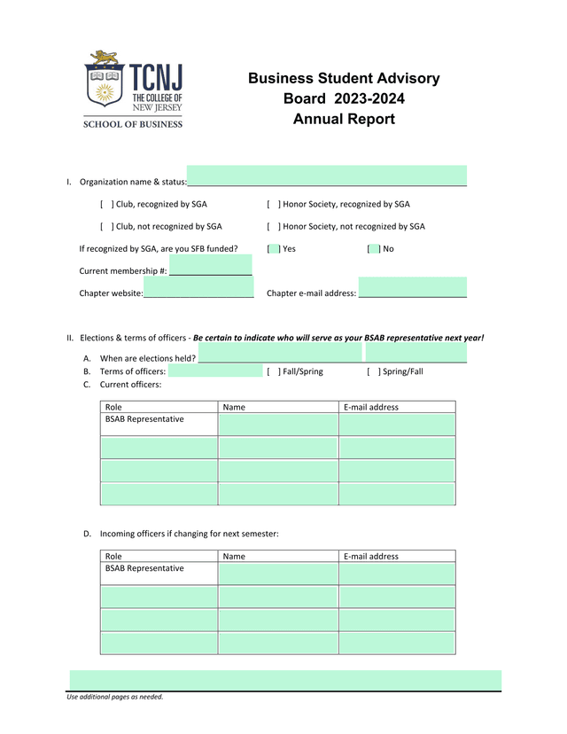 Business Student Advisory Board Annual Report 2023 2024 screenshot