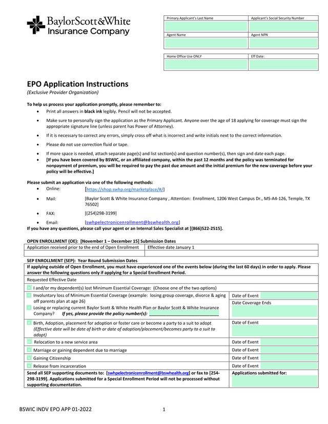 BSWIC INDV EPO APP 01 2022 screenshot