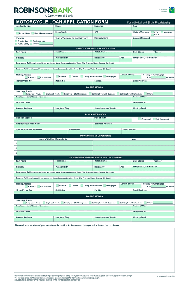 AUTO LOAN APPLICATION FORM  MOTORCYCLE LOAN APPLICATION FORM screenshot