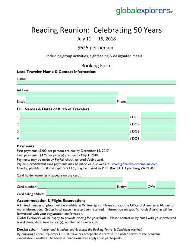 Reading Reunion Celebrating 50 Years Booking Form screenshot