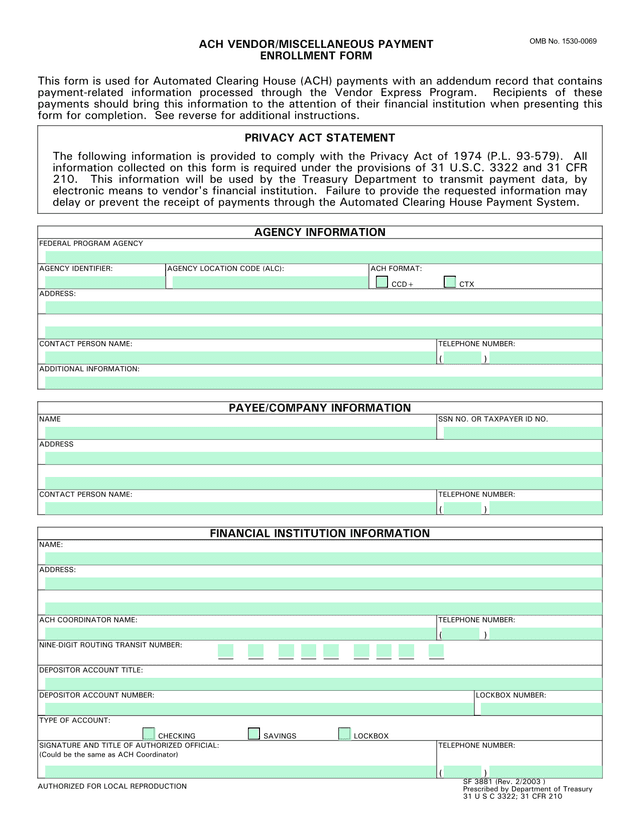 ACH VENDORMISCELLANEOUS PAYMENT ENROLLMENT FORM screenshot
