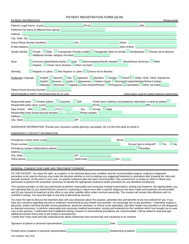 Patient Registration Form (ECW) screenshot