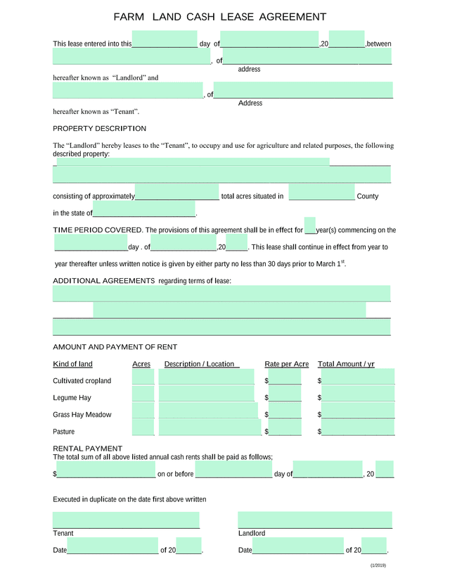 FARM LAND CASH LEASE AGREEMENT screenshot