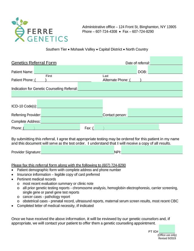 Genetics Referral Form screenshot