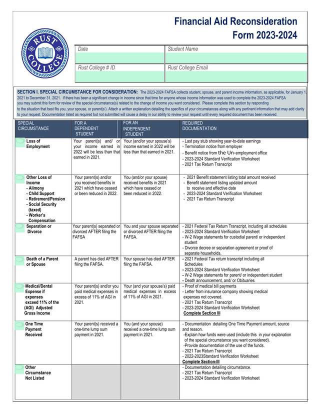 Special Circumstance Verification Form screenshot