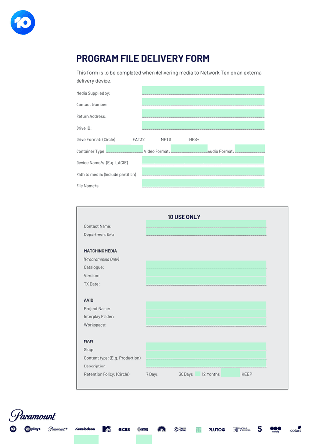 PROGRAM FILE DELIVERY FORM screenshot