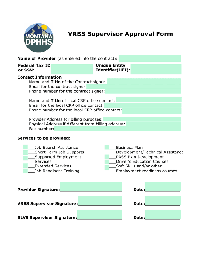 VRBS Supervisor Approval Form screenshot