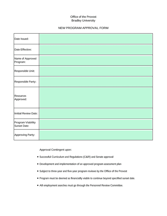 NEW PROGRAM APPROVAL FORM screenshot