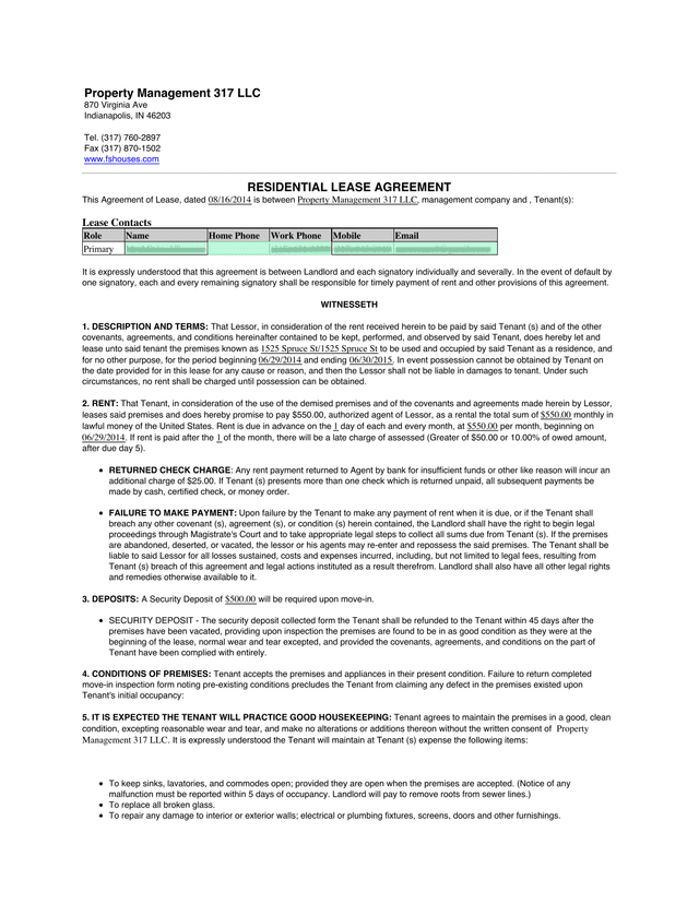 Residential Lease Agreement screenshot