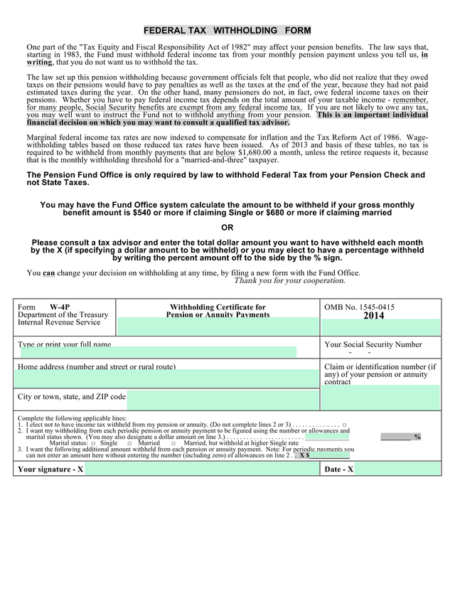 FEDERAL TAX WITHHOLDING FORM screenshot