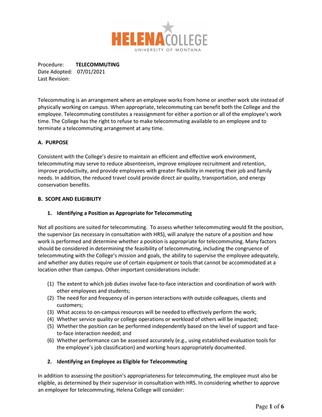 Telecommuting Procedure screenshot