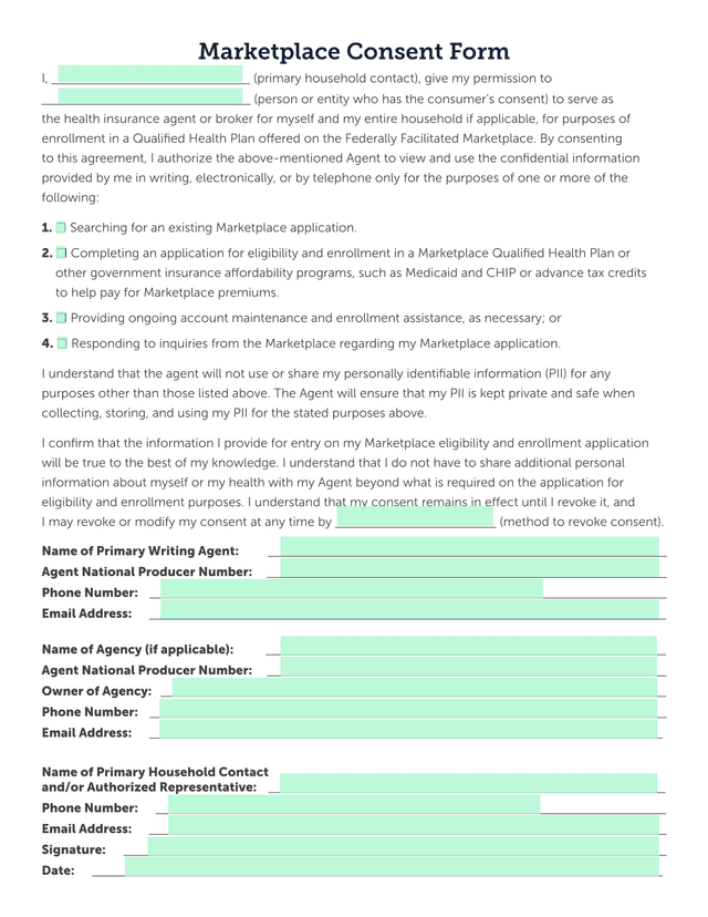 Marketplace Consent Form screenshot