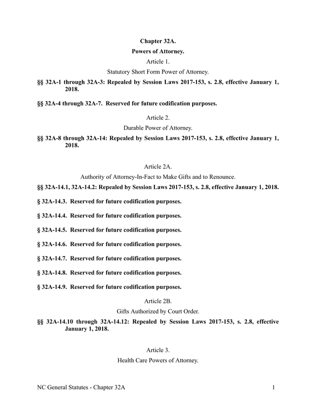NC General Statutes   Chapter 32A Powers Of Attorney screenshot