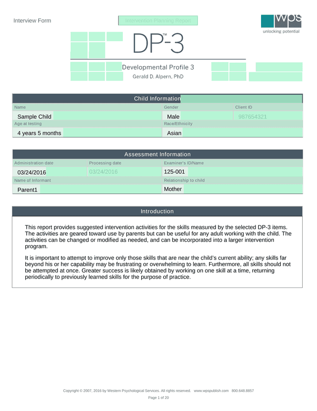 Intervention Planning Report screenshot