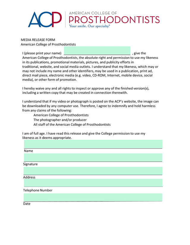 Media Release Form screenshot