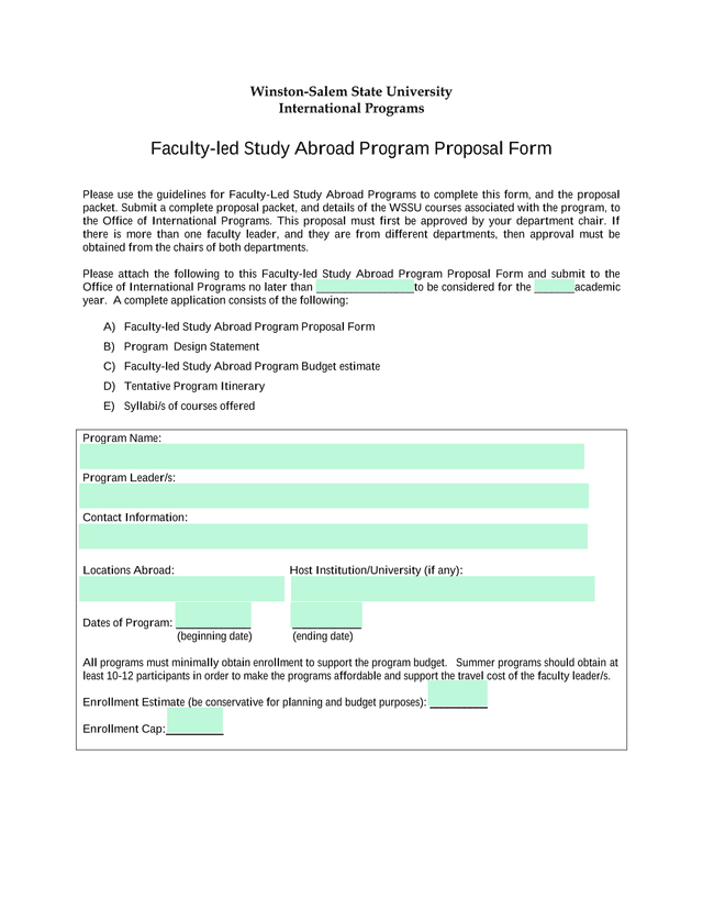 Faculty Led Study Abroad Program Proposal Form screenshot