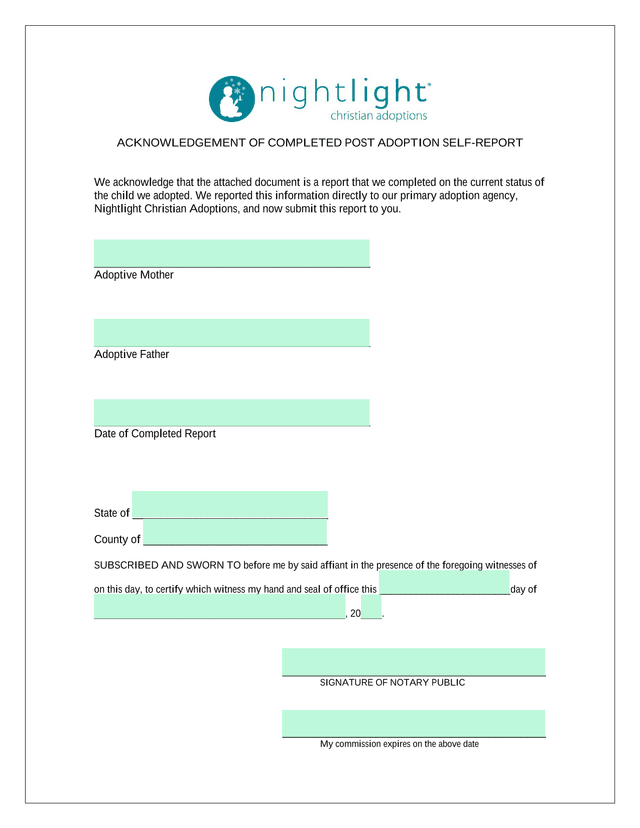 Acknowledgement Of Completed Post Adoption Self Report screenshot