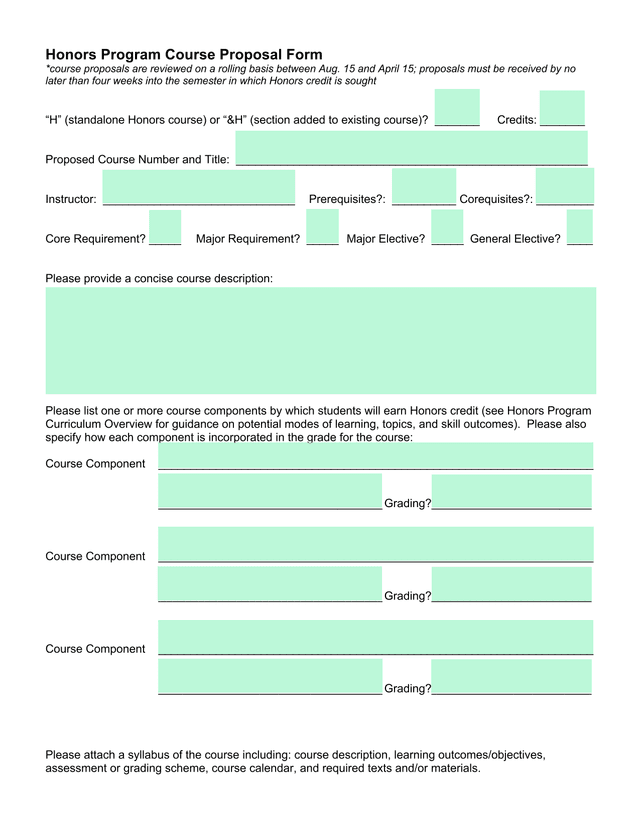 Honors Program Course Proposal Form screenshot