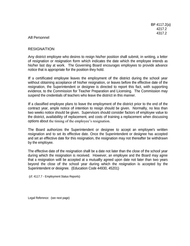 Resignation Policy screenshot
