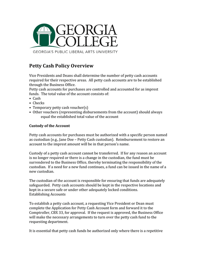 Petty Cash Policy Overview screenshot