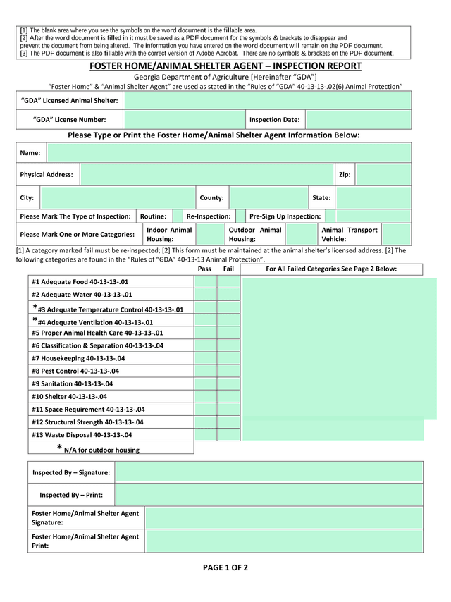 Foster HomeAnimal Shelter Agent  Inspection Report screenshot