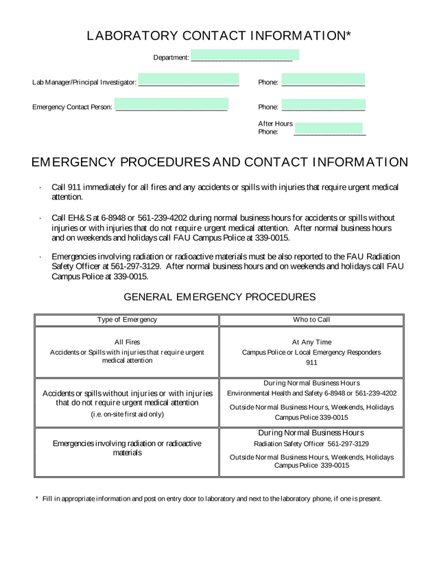 Emergency Procedures And Contact Information screenshot