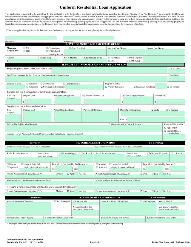 Uniform Residential Loan Application screenshot