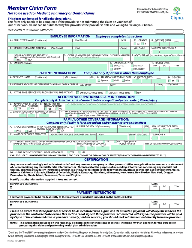 Member Claim Form screenshot
