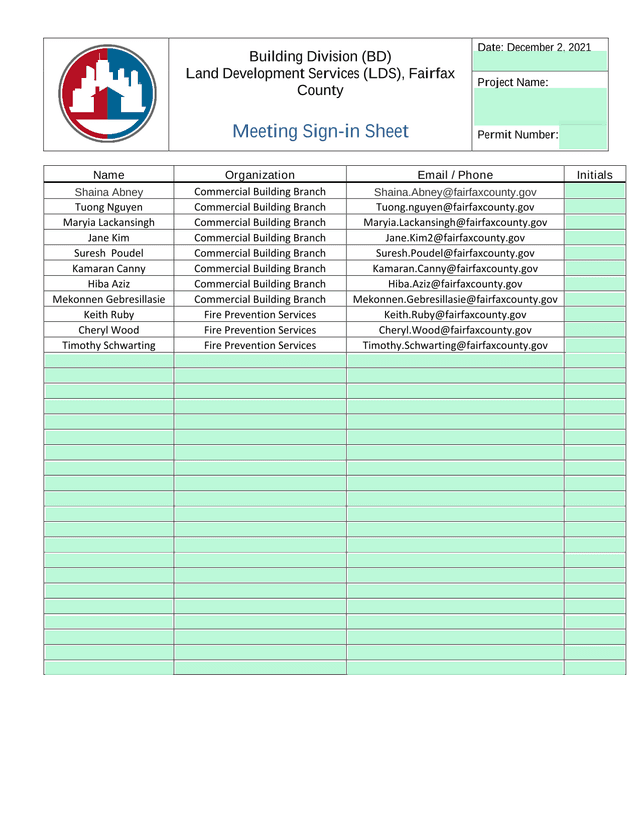 Meeting Sign In Sheet screenshot