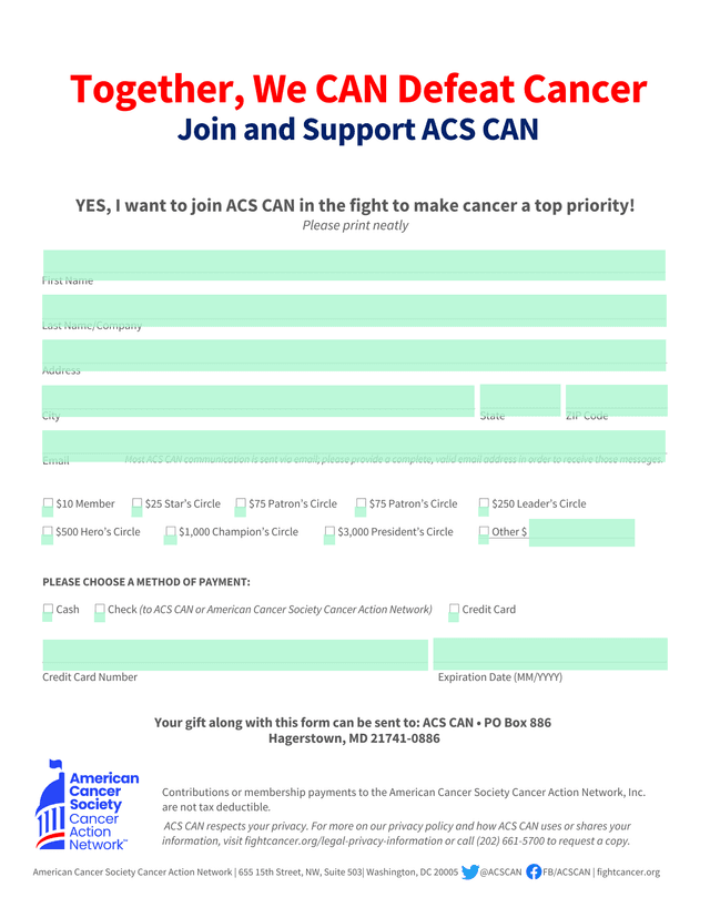 ACS CAN Membership Form screenshot