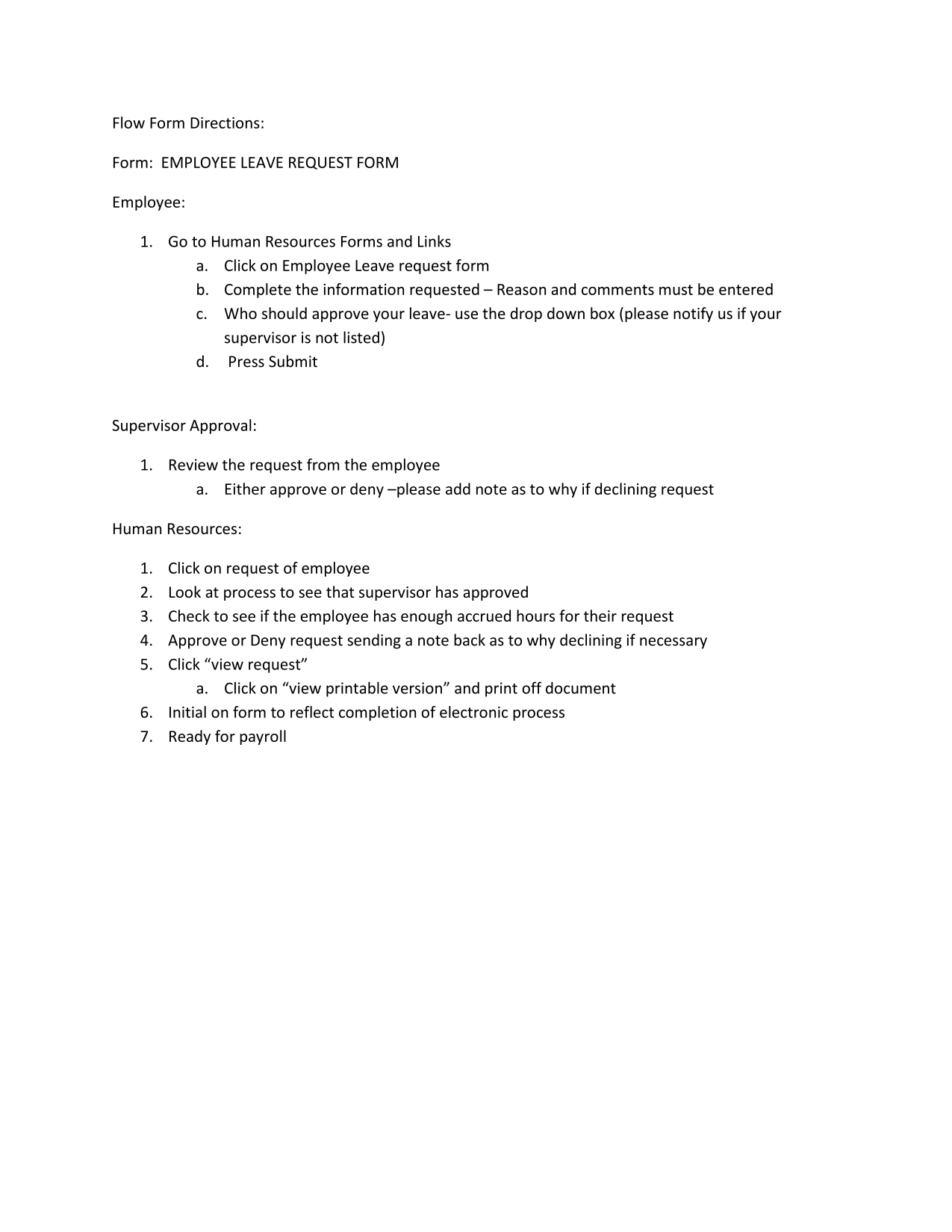EMPLOYEE LEAVE REQUEST FORM screenshot