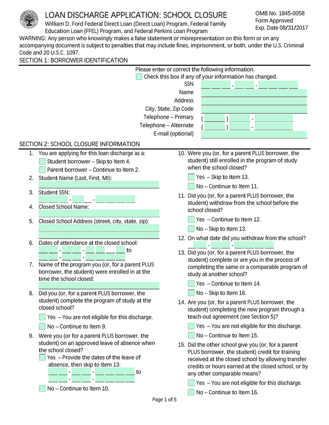 Loan Discharge Application School Closure screenshot