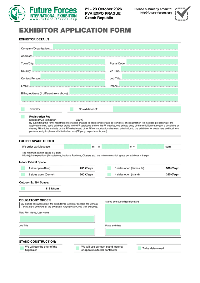 EXHIBITOR APPLICATION FORM screenshot