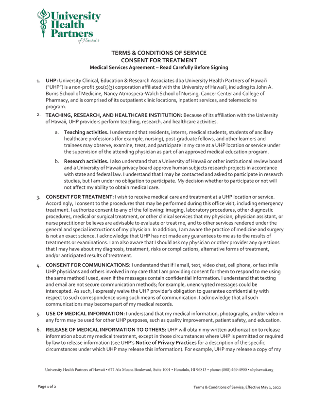 Terms  Conditions Of Service Consent For Treatment screenshot
