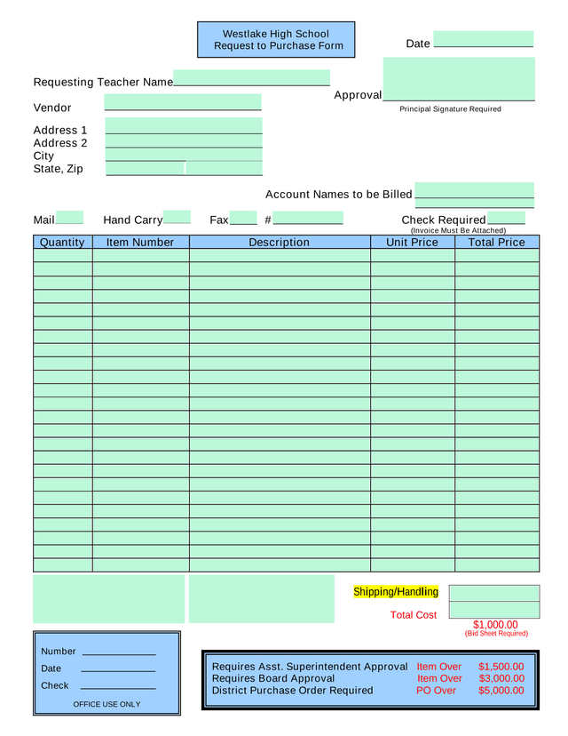 Request To Purchase Form screenshot