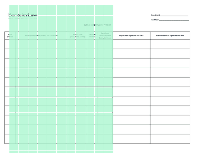 Bulk Alcohol Inventory Form screenshot