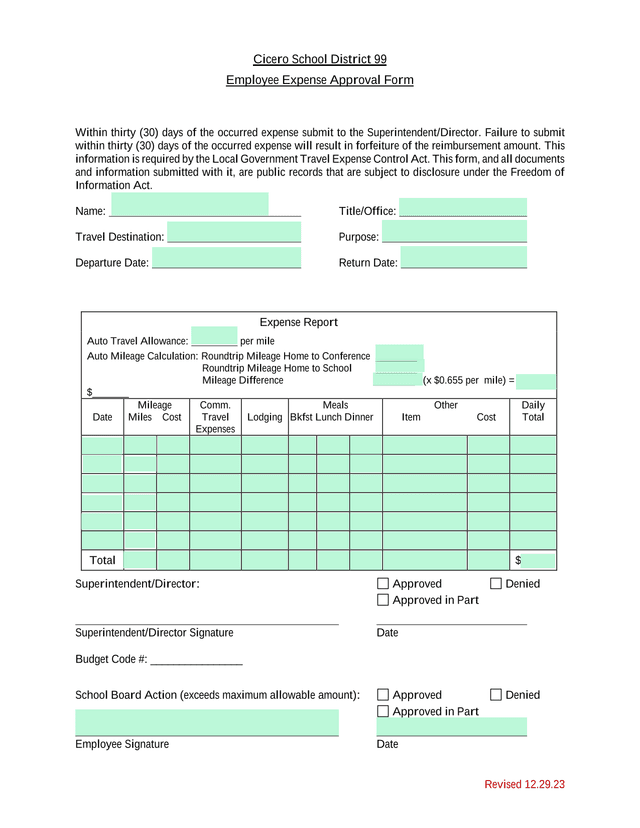Employee Expense Approval Form screenshot