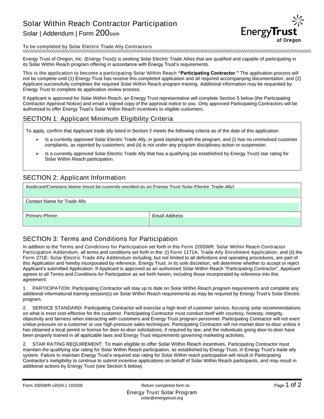 Solar Within Reach Contractor Participation screenshot
