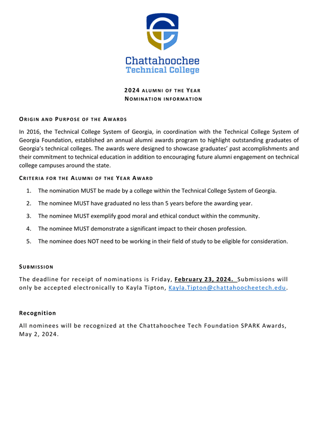 2024 Alumni Of The Year Nomination Information screenshot