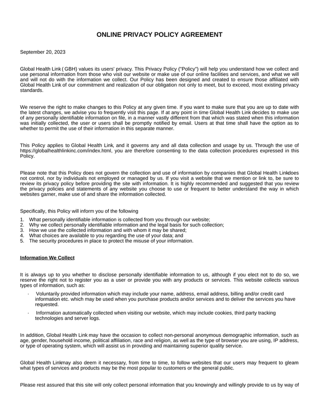 Online Privacy Policy Agreement screenshot