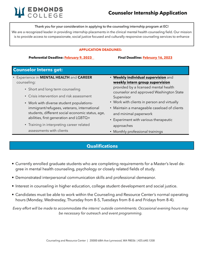 Counselor Internship Application screenshot