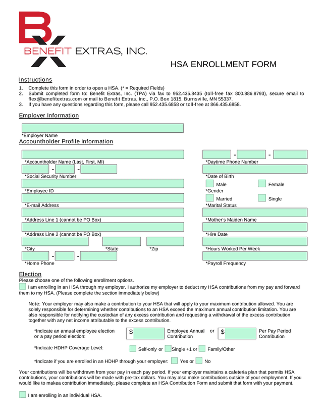 HSA Enrollment Form screenshot