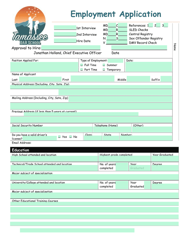 Employment Application screenshot