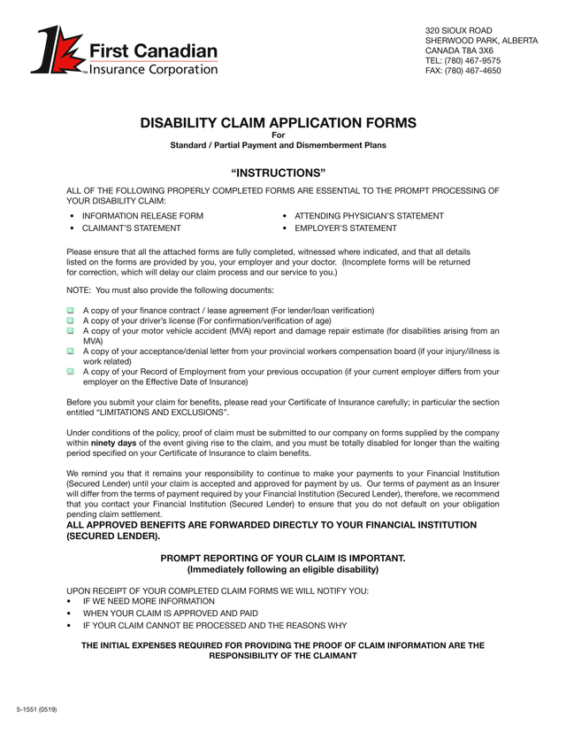 Disability Claim Application Forms screenshot