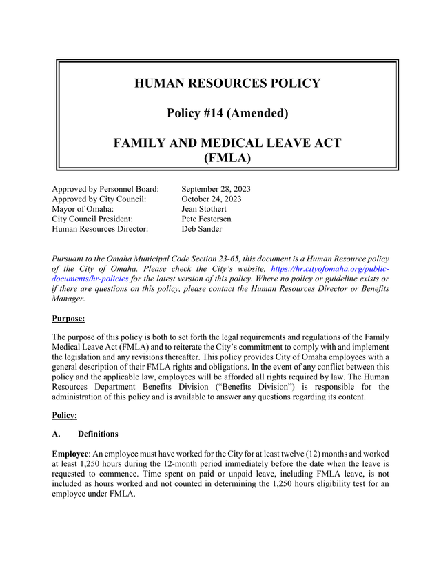 Family And Medical Leave Act (FMLA) Policy screenshot